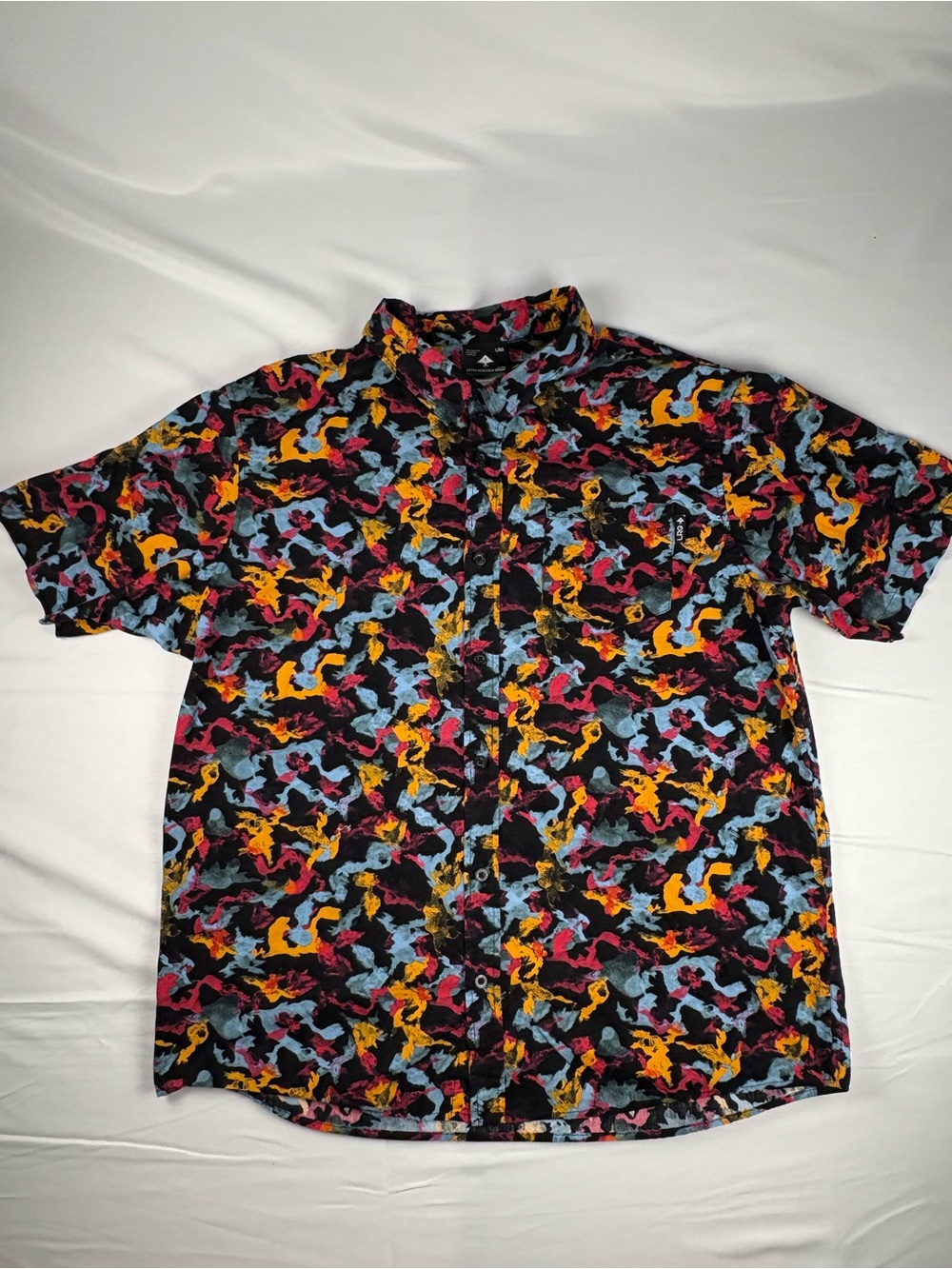 LRG Abstract Camo Button Up Shirt XL Colorful Streetwear Skate Shirt
